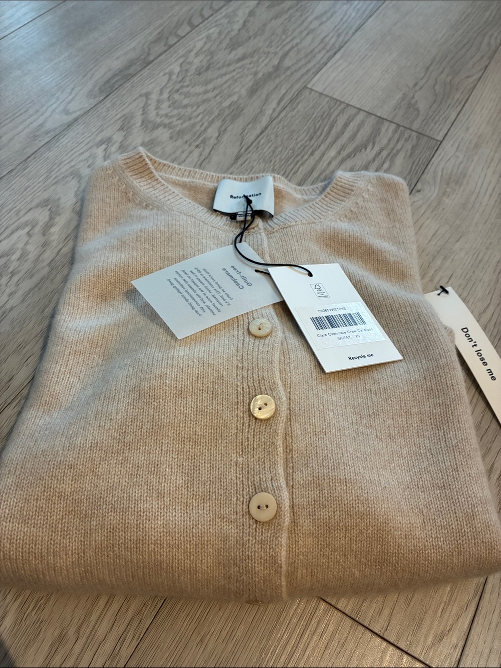 Brand New Reformation Clara Cashmere Crew Cardigan Wheat